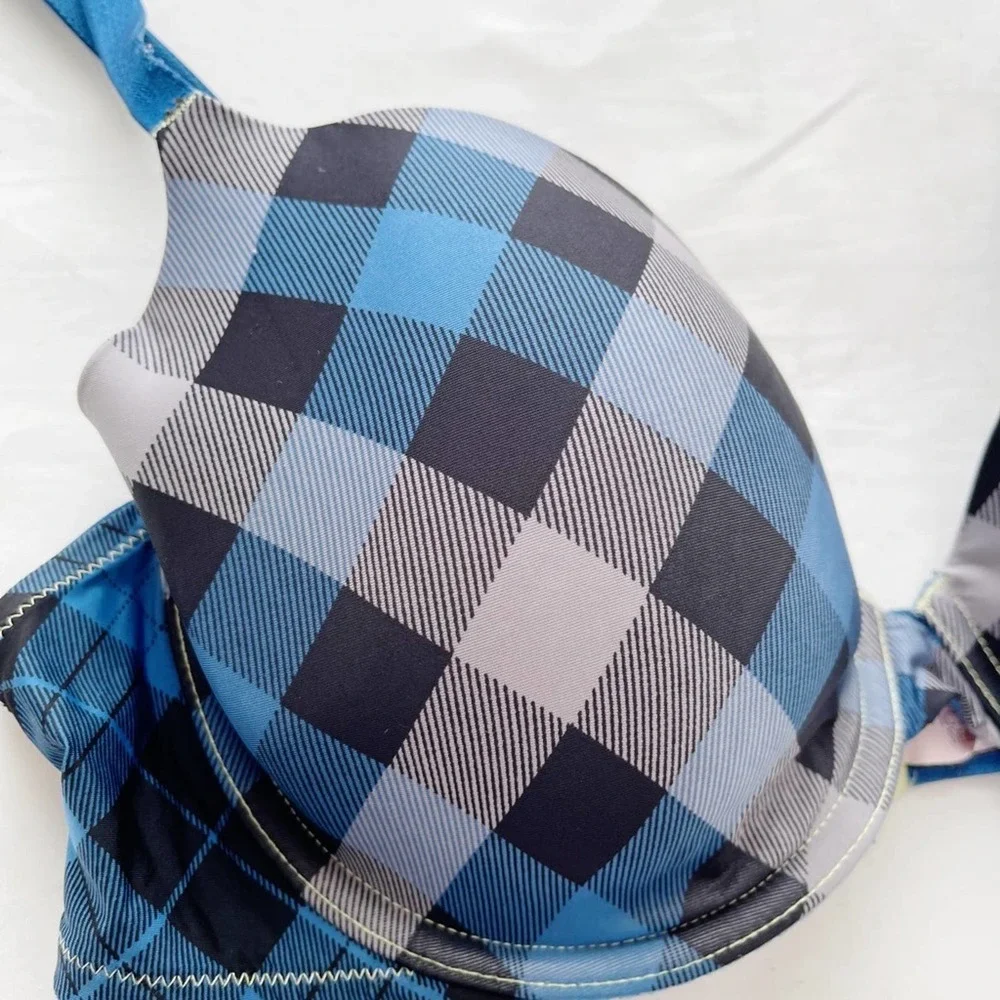 [Victoria’s Secret] blue grey plaid lined Demi bra 36D - Picture 2 of 6